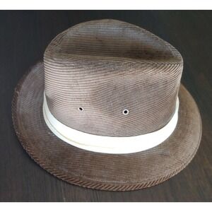 Vtg Mens Beige Corduroy United Hatters Cap Millinery Fedora Hat Made USA Sz S